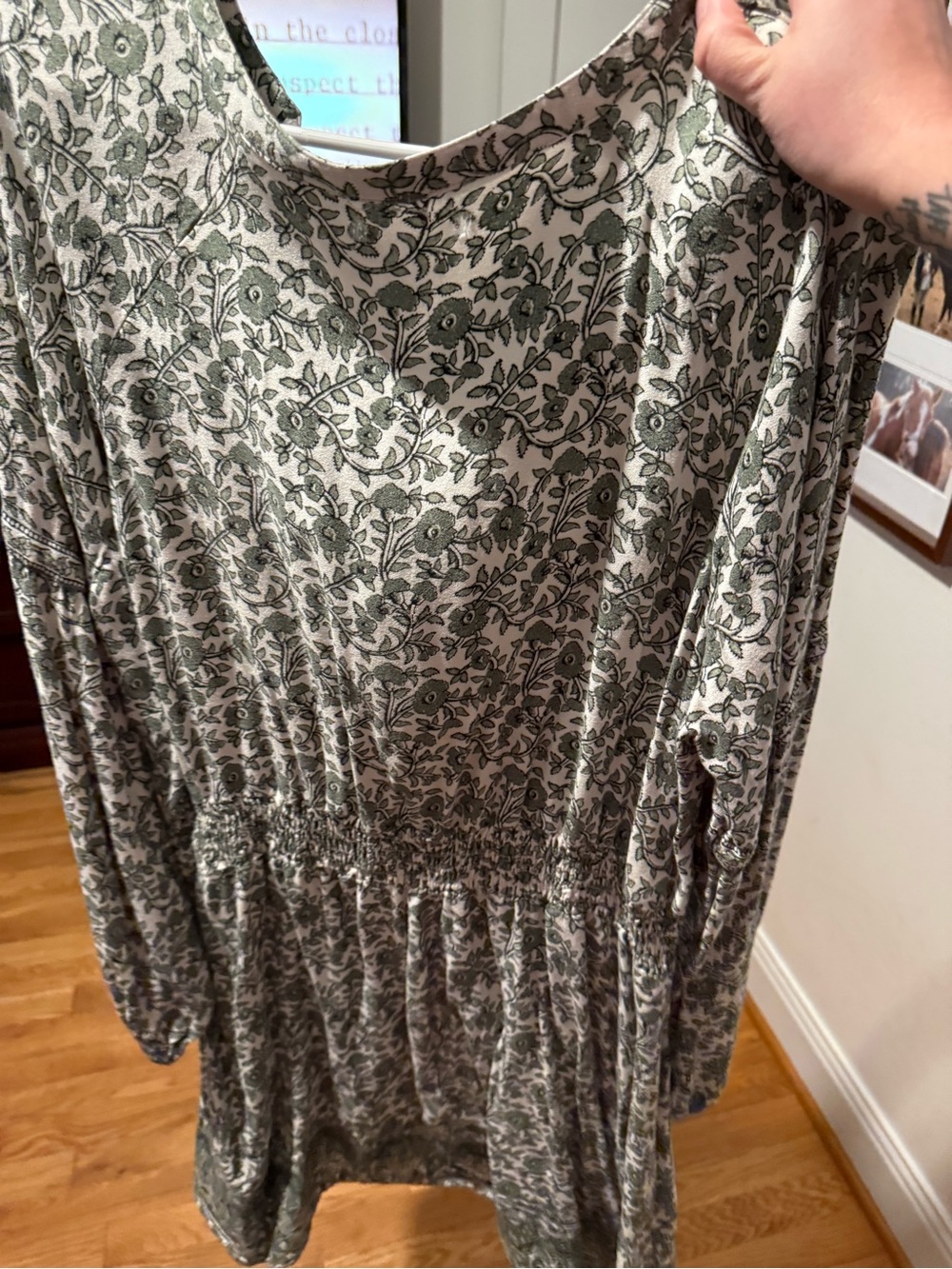 belk Green Floral Long Sleeve Smocked Waist Dress - Picture 3 of 3